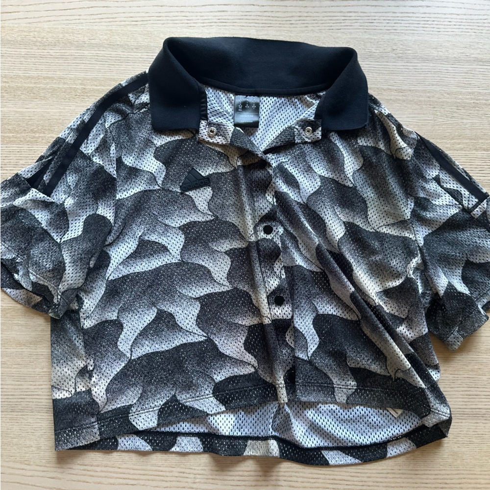 Adidas Black and Gray Crop Polo Shirt
